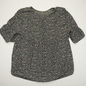 LOFT Women's Floral Blouse Ruffle Short Sleeve L